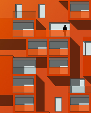 C’est par un travail de couleur que nous avons souhaité donner son identité au bâtiment. A la recherche d’une sobriété de langage et de matériaux, nous proposons un projet bi chromatique. Les façades sud et ouest ensoleillées sont monochromes et colorées, leur relief génère des ombres portées, décline les tonalités et révèle la vibration du monochrome. Les façades est et nord s’opposent dans un blanc pur, pour compenser une luminosité moindre.