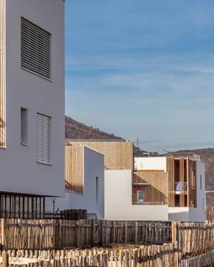 Ce site privilégié au pied du massif du Vercors est une véritable aubaine pour travailler l'intégration du bâti dans le paysage.
Le projet propose alors un espace extérieur généreux pour chaque logement et une convivialité renforcée autour des potagers et des espaces de jeux collectifs.

Une nouvelle forme d'habitat qui allie les avantages du collectif et de l'individuel.